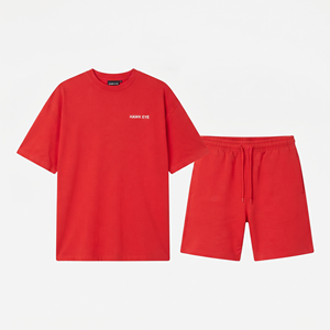 Ensemble été de qualité supérieure, logo personnalisé, 100% coton, shorts et t-shirts surdimensionnés, ensemble pour homme. - Product Image 4
