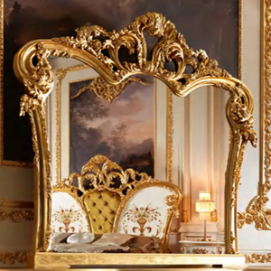 European Luxury <b>Solid</b> Mahogany <b>Dressing</b> <b>Table</b> with Mirror White Gold Hand Carved Floral Luxury Vanity Set for Master Bedroom - Product Image 2