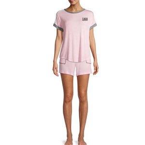 Ensemble t-shirt et short pour femme, imprimé chat rose, col rond, décontracté, printemps-été, 100% coton, respirant, coupe ample - Product Image 2