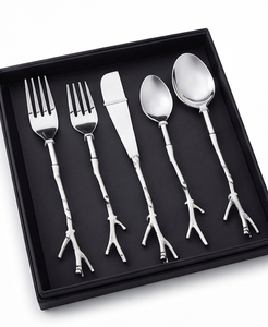 Ensemble de couverts design moderne en acier inoxydable, fourchette, cuillère, couteau, vaisselle de mariage, compatible lave-vaisselle - Product Image 1