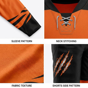 Ensemble de maillots de hockey sur glace sublimés personnalisés, orange et noir, manches longues, évacuation de l'humidité, uniforme pour hommes adultes avec numéros d'équipe - Product Image 6