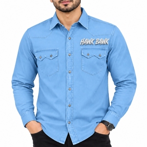 Camisa de Mezclilla para Hombre, Clásica, de Manga Larga, Casual, con Dos Bolsillos, Ajuste Cómodo, Tela Suave, Cuello Camisero, Acabado Impecable - Product Image 1
