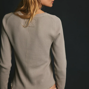 Wholesale Women's Knitted Crop Top O-Neck Long Sleeve Ruffle Hem Casual Cotton Thermal <b>Waffle</b> Women Long Sleeve Summer T-<b>Shirt</b> - Product Image 2