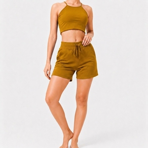 Ensemble haut court sans manches léger et short à taille haute avec cordon de serrage pour femmes, idéal pour un style estival confortable - Product Image 4