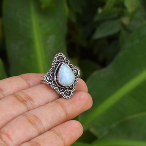 Bague Larimar en Argent Sterling 925, Pierre Précieuse Taillée Poire, Bijou de Déclaration pour Mariage, Fiançailles, Anniversaire, Sertissage Bezel - Product Image 2