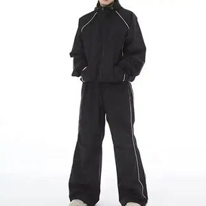 Custom OEM Logo Black Nylon Tracksuits Streetwear Polyester Clothing <b>Track</b> Suit With Piping Windbreaker <b>Jacket</b> and Pants <b>for</b> <b>Men</b> - Product Image 3