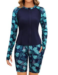 Ensemble de maillots de bain sublimés 3 pièces pour femme, directement de l'usine, avec rashguard à manches longues, soutien-gorge de sport et short de bain pour sports nautiques - Product Image 4