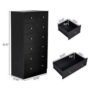 Cómoda de aglomerado negro mate con chapa de melamina, 5+2 cajones, 66*40*131 cm, con tiradores dorados mate - Product Image 3