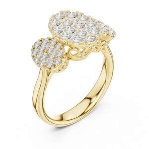Yellow <b>Gold</b> Three Stone Cluster Lab Grown Diamond Statement <b>Cocktail</b> <b>Ring</b> Pavé Setting Women's Fine Jewelry - Product Image 3