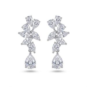 Vintage 925 Sterling <b>Silver</b> Lab Grown Diamond Teardrop Dangle <b>Earrings</b> 14K Gold Marquise Cluster Floral Bridal Wedding <b>Earrings</b> - Product Image 1