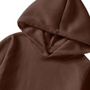 Sweat-shirt à capuche marron uni pour homme, coupe classique, en molleton français, décontracté, pour l'automne, avec poche avant - Product Image 4