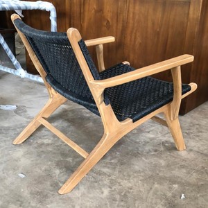Modern Solid Teak Wood Lounge Chair with Handwoven Rope Seat <b>Backrest</b> Waterproof & Eco-Friendly for Living Room Hotel Furniture - Product Image 5