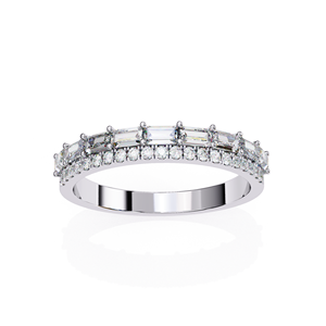 Bague de fiançailles en or avec diamant taille baguette et pierres latérales rondes brillantes, certifiée IGI, style luxe pour femme, plaqué or - Product Image 2