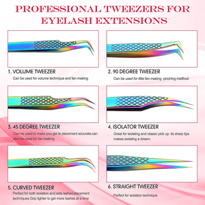 Pinzas de Precisión AESCO INSTRUMENTS AESCO-ET-107 de Titanio con Recubrimiento PVD Multicolor Arcoíris Antiestático para Extensión de Pestañas, Juego de 6 - Product Image 4