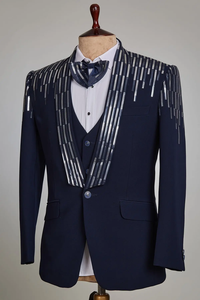 Luxury Men Blazer <b>Jacket</b> Cotton Metallic Bugle Bead Vinework Trending Embroidery Black Fabric Rectangular Shape Party Outerwear - Product Image 4