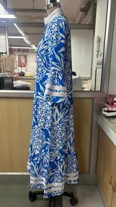 Blue Pineapple Print Peplum <b>Dress</b> Asymmetrical V Neck Long Sleeve Woven Casual <b>Dress</b> for Daily Vacation - Product Image 2