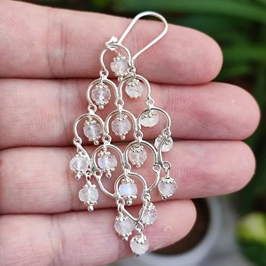 Boucles d'oreilles en pierre de lune arc-en-ciel en argent sterling 925, faites à la main, style bohème, pour femme, bijoux de promesse, pierre de naissance de juin - Product Image 1