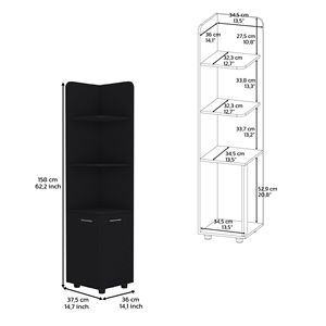Mensola vestale a 3 livelli e mobile ad angolo alto 2 porte nero-per il bagno o la cucina - Product Image 4