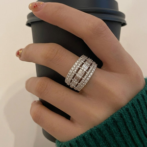Fast Delivery Jewellery Skillful High Quality 18k Solid White Gold Real Diamond Baguette Big Cluster Engagement Wedding Party - Product Image 2