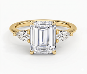 Bague de fiançailles en diamant taille émeraude Empress avec bande latérale en diamant de forme poire pour femme, diamants de laboratoire - Product Image 1