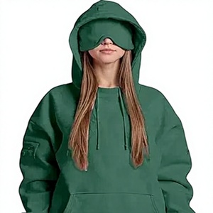 Sweat-shirt à capuche surdimensionné pour femme, couleur unie, tricoté en coton, respirant, idéal pour l'automne - Product Image 1