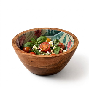 Tazón de Ensalada de Madera de Mango Esmaltado Hecho a Mano con Estampado Floral en el Interior, Tazón de Madera para Servir Frutas y Aperitivos, Vajilla al por Mayor - Product Image 2