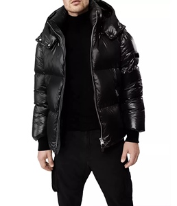 Chaqueta acolchada con capucha para hombre, negra, con cierre de cremallera, rellena de plumón, a prueba de viento, informal, de invierno, de color sólido, gruesa, de poliéster - Product Image 4
