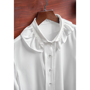 Women's Elegant Lace Trim Peter Pan Collar Long Sleeve Cotton Polyester Shirt Summer Casual Office Soft Comfortable IVY - Product Image 6