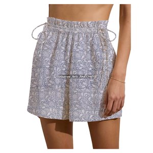 Shorts de week-end à cordon de serrage imprimés au bloc pour femme, en coton, pour l'été, la détente et la plage - Product Image 6