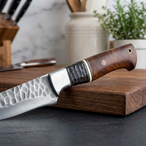 Cuchillo de caza hecho a mano con hoja de acero inoxidable forjado, mango de madera de palisandro y funda de cuero fino, cuchillo de camping, cuchillo EDC. - Product Image 4