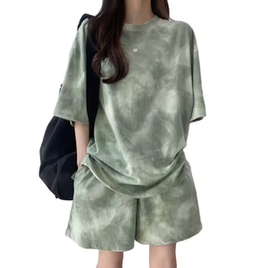 Custom High Quality Casual Summer Women's 2-Piece T-Shirt and Sweat Shorts <b>Set</b> 100% Cotton Unisex - Product Image 1
