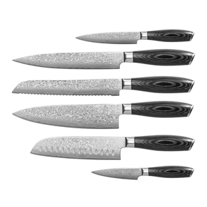 Ensemble de couteaux LEGACY BLADES en acier Damas, 6 pièces, manche en bois, bord dentelé, lame polie, couteaux de chef ambidextres - Product Image 1