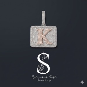 Colgante Rectangular con Letra Grabada Personalizable (1-8 Letras) Joyería Hip Hop - Product Image 1
