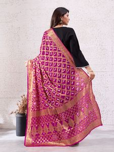 Women's Viscose <b>Saree</b> Traditional Bandhej Printed Sari Wrinkle Free Moisture Wicking for Party Wedding Diwali - Product Image 3