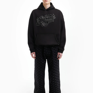Sweat-shirt à capuche noir surdimensionné avec impression de lettres sur le devant, manches régulières, coton French Terry, décontracté, vêtements d'automne pour hommes - Product Image 2