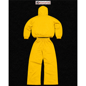 Ensemble de survêtement jaune oversize pour homme, streetwear personnalisé, sweat-shirt à capuche et pantalon large à boutons-pression, vente en gros de vêtements de sport - Product Image 6