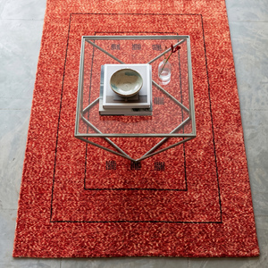 Alfombra de Lana Roja Contemporánea de Primera Calidad, Anudada a Mano, con Diseño Geométrico Minimalista en el Borde, Alfombra Decorativa para Sala de Estar - Product Image 5