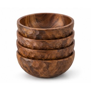Handcrafted Acacia Wood Mid Century Modern Brown Snack <b>Bowl</b> Set 4-Piece 22x14.8x11.4 cm | Moradabad Wholesale - Product Image 1