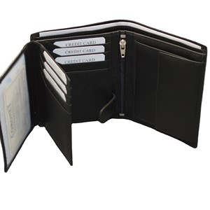 <b>Men's</b> Genuine Leather Trifold <b>Wallet</b> with Zipper Closure Multi-Card Slots <b>Black</b> Minimalist Design Daily Use - Product Image 4