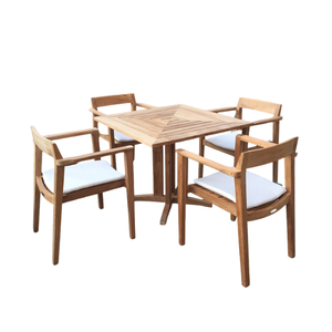 ชุดโต๊ะสวนพร้อมโครงไม้ ชุดโต๊ะรับประทานอาหารพร้อมเก้าอี้ 4 ตัว และโต๊ะทรงสี่เหลี่ยม เฟอร์นิเจอร์รับประทานอาหารสำหรับบ้าน ลดราคา - Product Image 1
