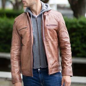Nouveautés : Veste en cuir marron à capuche avec logo personnalisé pour hommes, vestes vintage pour hommes, veste streetwear, vestes d'hiver de haute qualité - Product Image 6