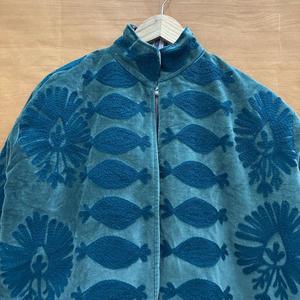 Chaqueta de terciopelo vintage con cremallera para mujer, abrigo de forro polar texturizado floral de cuello alto y corte oversize - Product Image 5