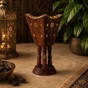Brûleur d'encens en bois de style vintage, en laiton doré, encensoir arabe Bakhoor, porte-oud fait main, accessoire de décoration pour la maison, Ramadan, Eid - Product Image 4