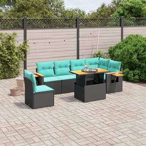 Juego de sofás de patio de ratán sintético negro de 7 piezas con cojines, elegantes muebles de exterior - Product Image 1