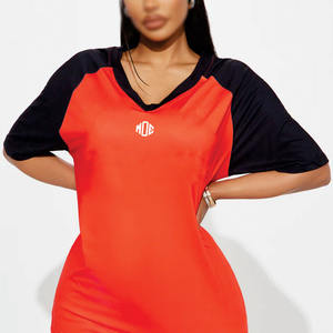 Jersey de Fútbol Americano de Manga Corta con Cuello en V y Manga Raglán Extra Grande para Mujer, de Alta Calidad, con Logotipo Personalizado, OEM - Product Image 5