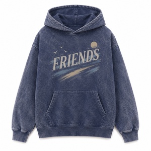 Sweat à capuche unisexe en coton lavé avec impression personnalisée, poche avant, coupe ample, style décontracté, vêtement d'automne - Product Image 1