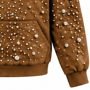 Sweat-shirt à capuche unisexe en molleton épais marron camel perlé, style streetwear, avec poche kangourou, personnalisable, décontracté et tendance - Product Image 6