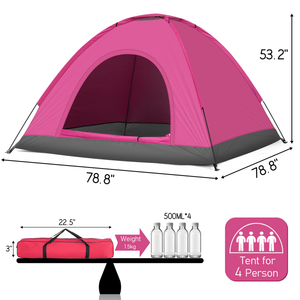 Pink 3/4 Person <b>Camping</b> Dome Tent - Product Image 4