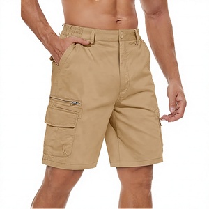 Shorts cargo pour homme, couleur unie, taille mi-haute, séchage rapide, respirant, tissu en toile, décontracté, avec taille élastique et poches - Product Image 3