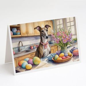 Whimsical Easter Greyhound Tarjetas de felicitación Paquete de 8 A7 Tamaño 5x7 Tarjetas de notas en blanco Sobres para decorar para notas personalizadas - Product Image 1